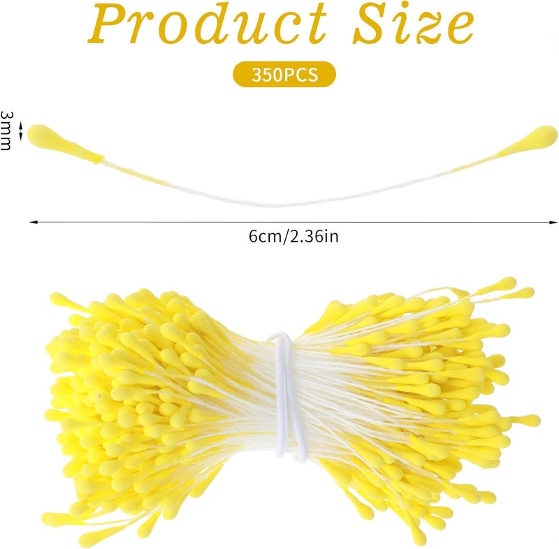 Tyqour 350 Pcs Flower Stamens, 3mm Yellow Pearl Double Heads Handmade Stamen for Flower Making, Artificial Floral Stamens for Crafts Wedding Bouquet Scrapbook Decoration - Image 2